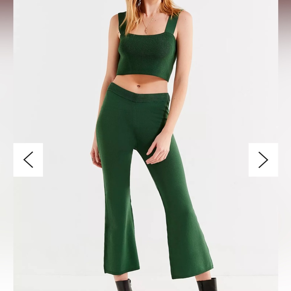 UO Green Knit Nina Tank & Crop Flare Pant Set, size Small NWT